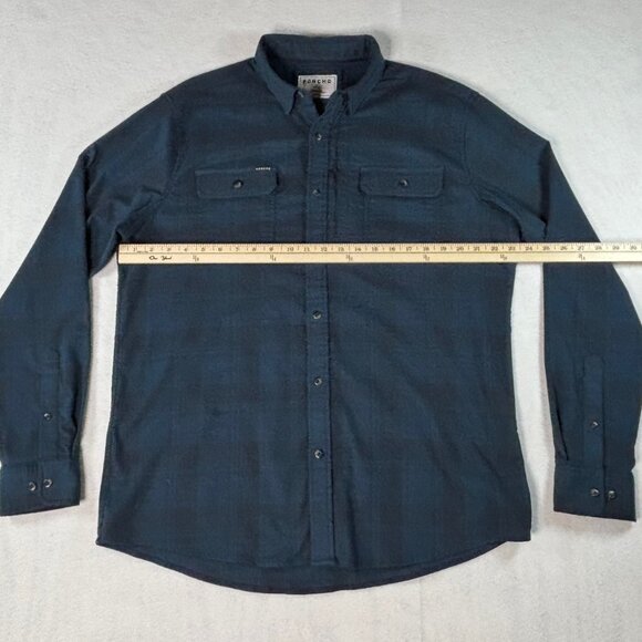 Poncho Flannel Shirt XL Slim Fit Blue Plaid Long Sleeve Button Up Fishing Casual - Picture 6 of 9
